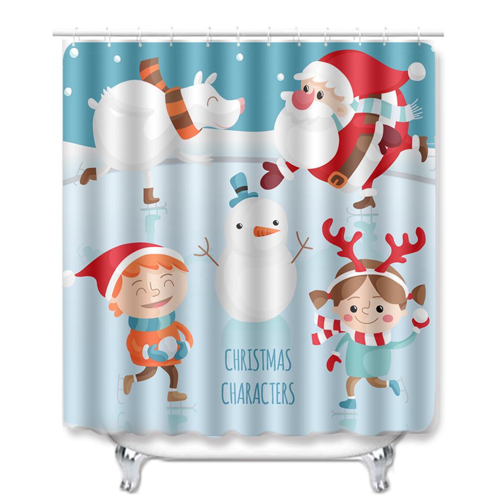 Christmas Shower Curtain Polyester Cloth Toilet Seat Four-Piece Set Entrance Door Mat Bedroom Living Room Floor Mat Carpet