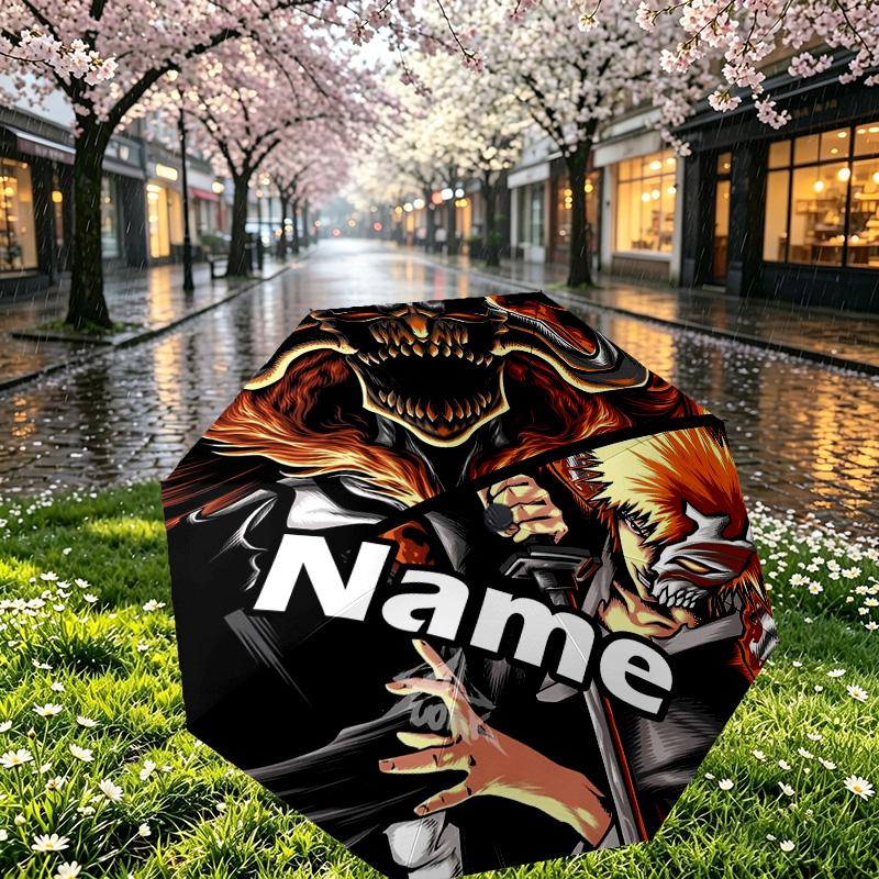 Custom Name Personalized BLEACH Print Umbrella, Auto Open Close, 8‑Rib Sturdy Frame, Commute Camping Hiking Use, Birthday Gift