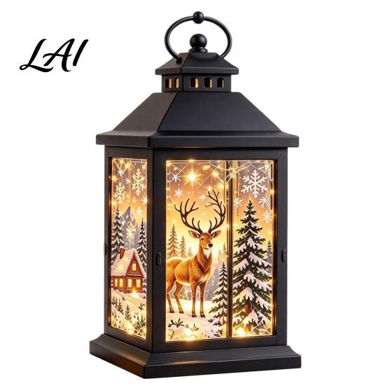 Winter Seasonal Lighting Interchangeable Crystal Lantern 4 Replaceable Holiday Scene Panels Night Light Cozy Fairy Light Lamp Theme Decorative