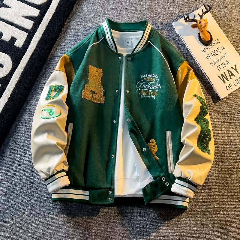 Handsome Baseball Coats for Male Spring Andfall Trendy Brand Coats with Embroidered Appliques Which Are All - Matching