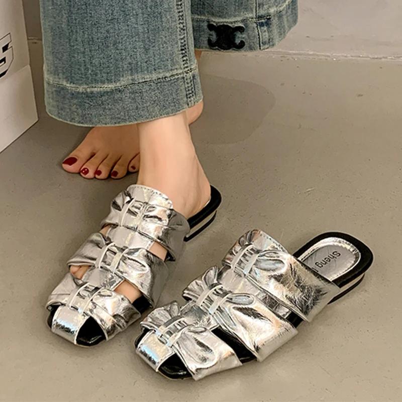 

Fashion Designer Women Slippers Flats Cozy Mules Shoes Fashion Summer Sandals 2025 Dress Flip Flops Casual Walking Sandalias De Mujer 40 серебряный
