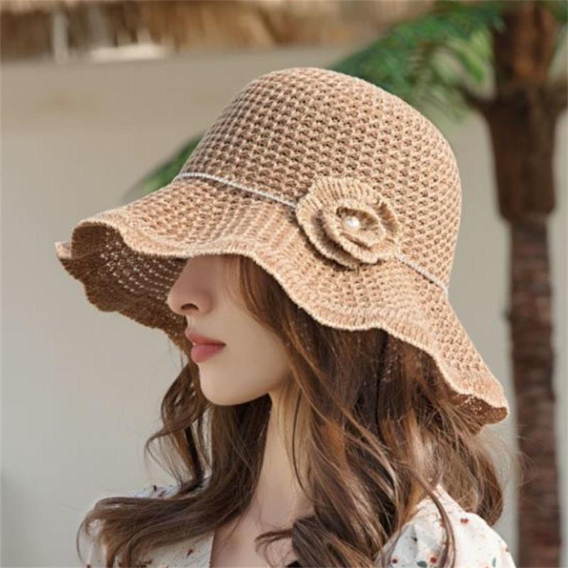 Korean Style Summer Wave Edge Floral Hollow Breathable Sunshade Fisherman Hat For Women