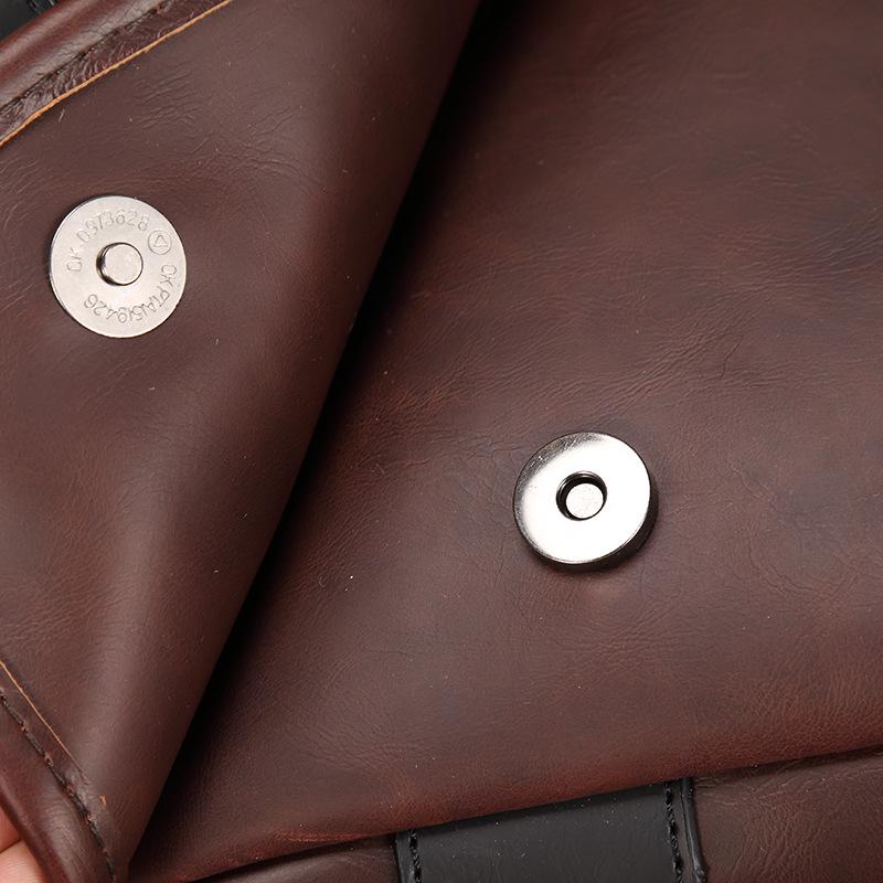 Trendy Men's British Fashion Backpack Personality Design Young Student Backpack Retro Crazy Horse Leather Bag 14-inch Computer Bag