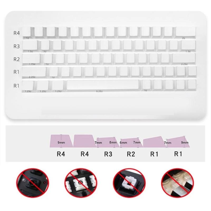 64Pcs PBT Blank DIY Keycap Mechanical Keyboards Original Profile No Print White Keycap Set for MX Switches