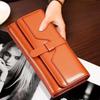 Women's Tri-fold Oil Wax Leather Wallet with Buckle - Multi-Card Holder, Solid Color, Fashionable and Simple Design