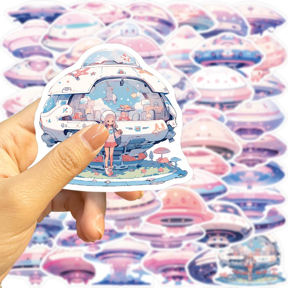 50 Cartoon Colorful UFO Doodle Stickers Personalized Decorative Guitar Notebook Suitcase DIY Waterproof