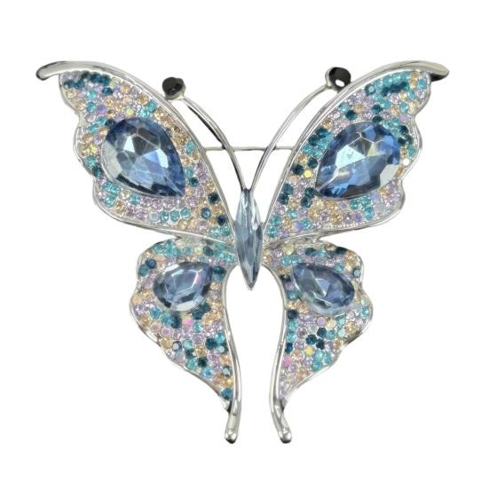 

Women Brooch Butterfly Shape Dazzling Rhinestone Inlays Suit Lapel Pin Dress Sweater Scarf Badge Party Dating Accessory синий