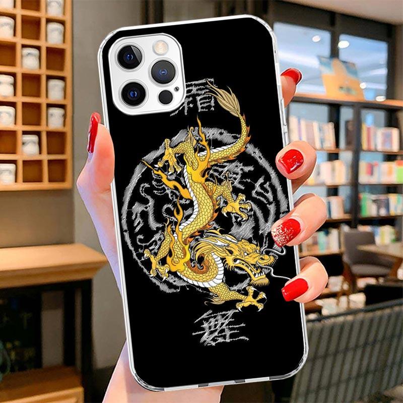 

Asian Dragons Animal Tattoo Cover Phone Case For iPhone 16 17 Air 15 14 Pro Max 16E Phone Case 13 Mini 12 11 7 SE 8 Print Patter iPhone 16 Plus