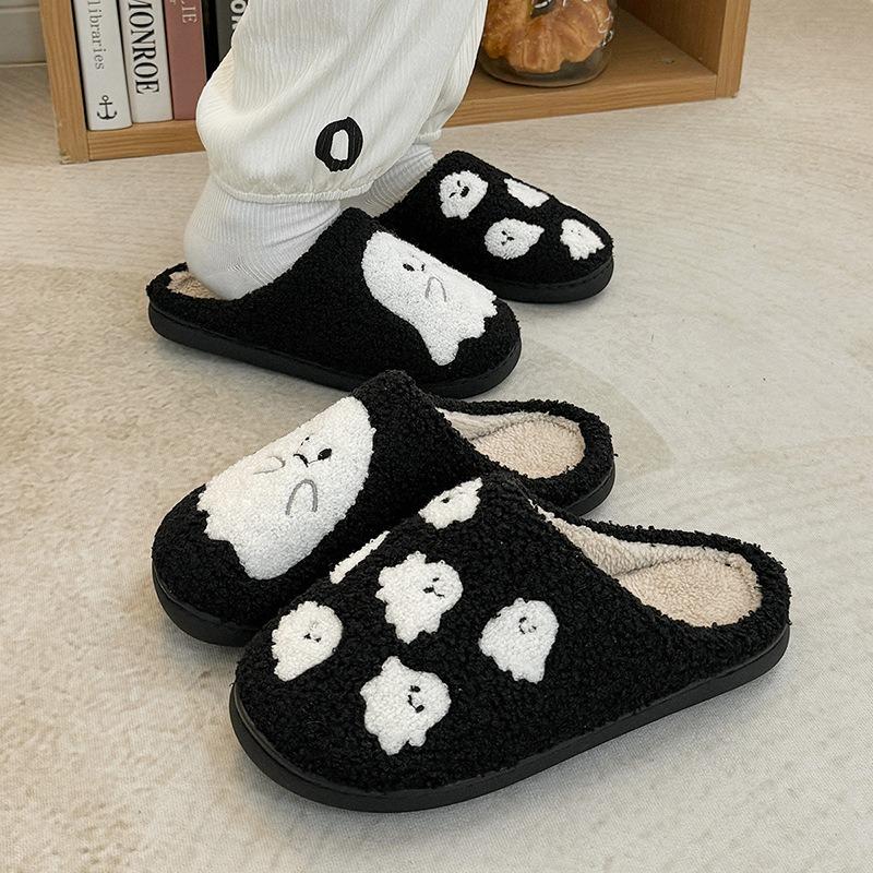 Little Ghost Cotton Slippers Women's Autumn and Winter New Cute Home Thick Bottom Plush Warm Cotton Drag Men's