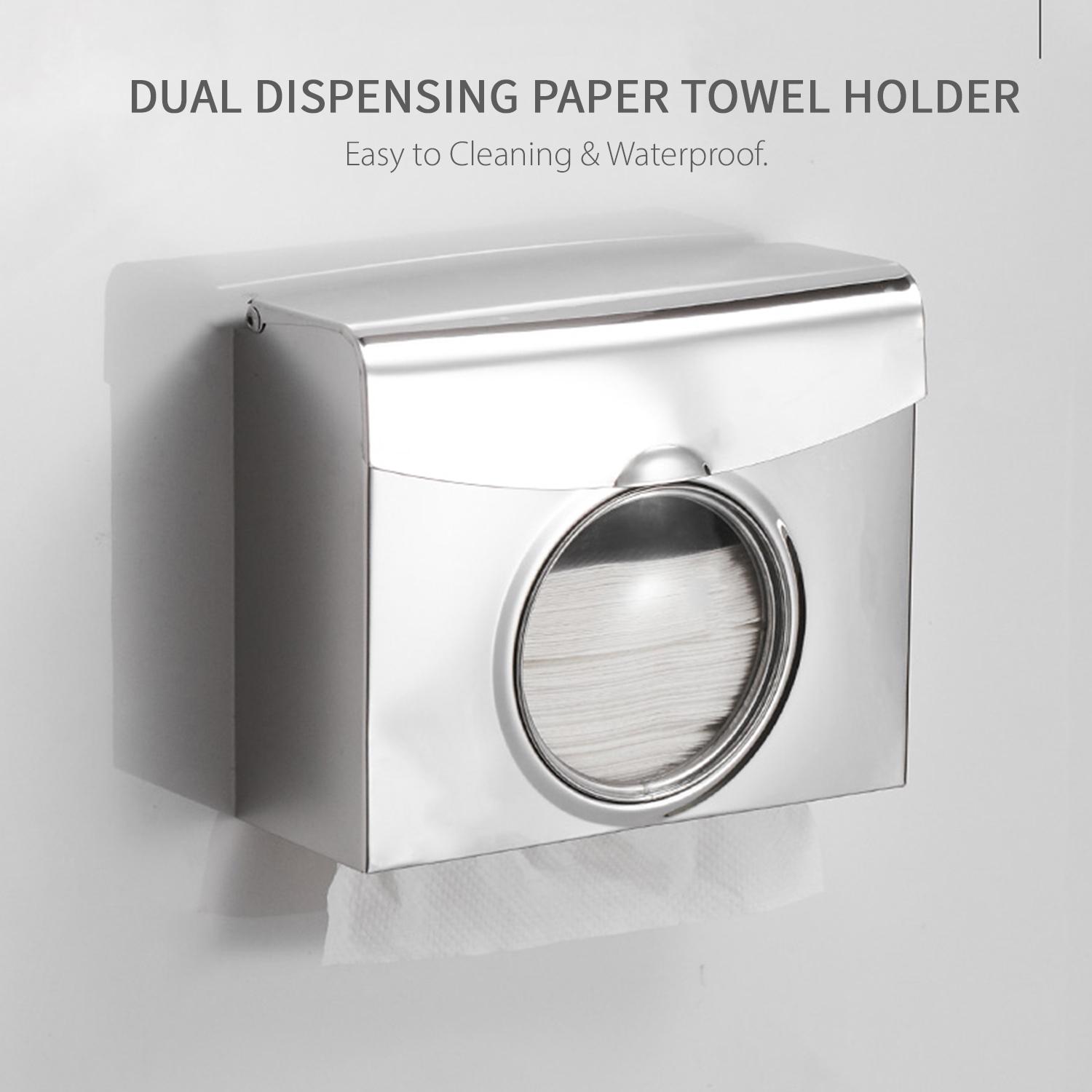 

Paper Towel Dispenser, Stainless Steel Double Dispenser Tissue Holder Wall Mounted for Kitchen and Bathroom Countertops