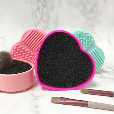 Silicone Sponge Makeup Brush Cleaner Portable Travel Heart Shape Foundation Brush Cleaning Mat Double Sided Cosmetic Brush Washing Pad