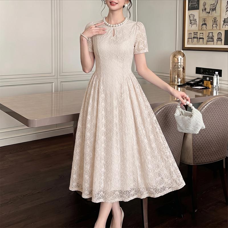 ZANZEA Women Casual Round Neck Lace Patchwork Elegant Short Sleeve Dress