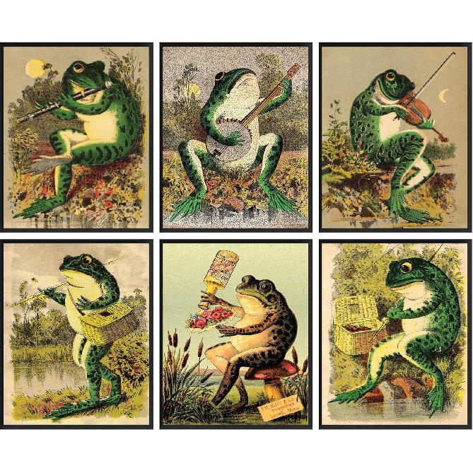 97 Decor Vintage Banjo Frog Poster - Frog Decor for Bedroom, Retro Frogs Playing trument Aesthetic Pictures Cottagecore Decorations (8x10 Unframed)