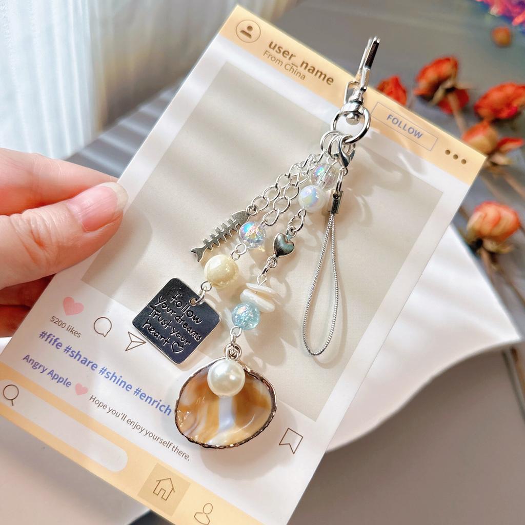 Pearl Bag Charm Natural Star Key Ring Seashell Keychain Bohemian Boho Phone Lanyard For Phone Lanyard Travel Keys