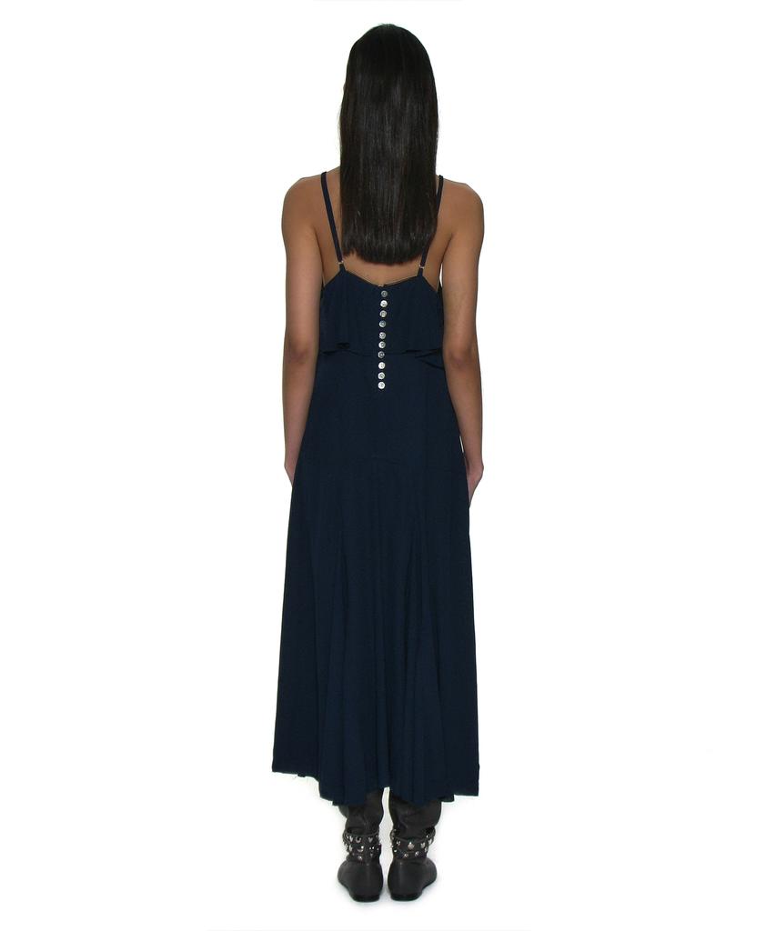 Partimento Woman Ruffle Lace Trim Flare Slip Dress_Navy