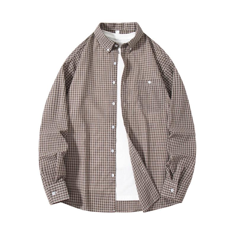 Plaid Striped Long Sleeve Shirt Fashionable Sun Protection Jacket For Men Solid Color Plaid 2XL кофейный