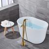 Tuqiu Brushed Gold Bathtub Faucet Set Floor Decked Brass Black Waterfall Bathtub Mixer Morden Style Gold Bathroom Taps