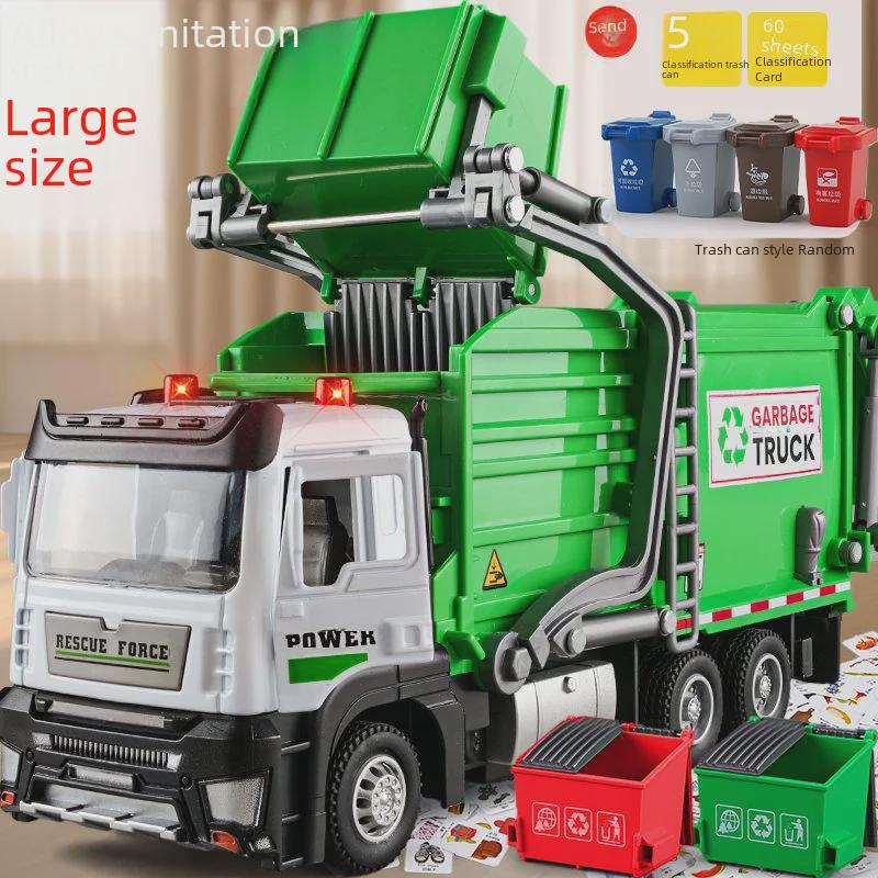 Large Alloy Sanitation Truck Toy with Garbage Classification Buckets - Perfect Birthday Gift for Boys