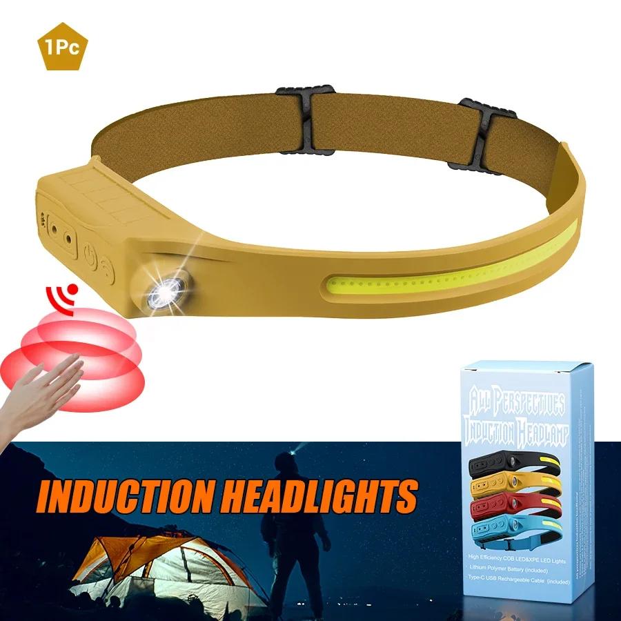 Powerful COB LED Induction Headlamp Built-in Battery USB Rechargeable Head Flashlight Outdoor Camping Fishing Riding Headlight