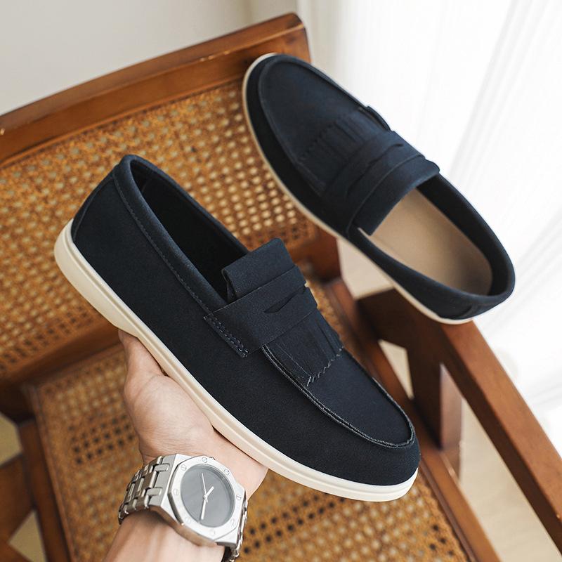 Fashion Men Flat Loafers 2025 Frosted Suede Flat Tassel Comfortable Non Slip Fashion Loafers Lightweight Trendy Outdoor Casual Shoes