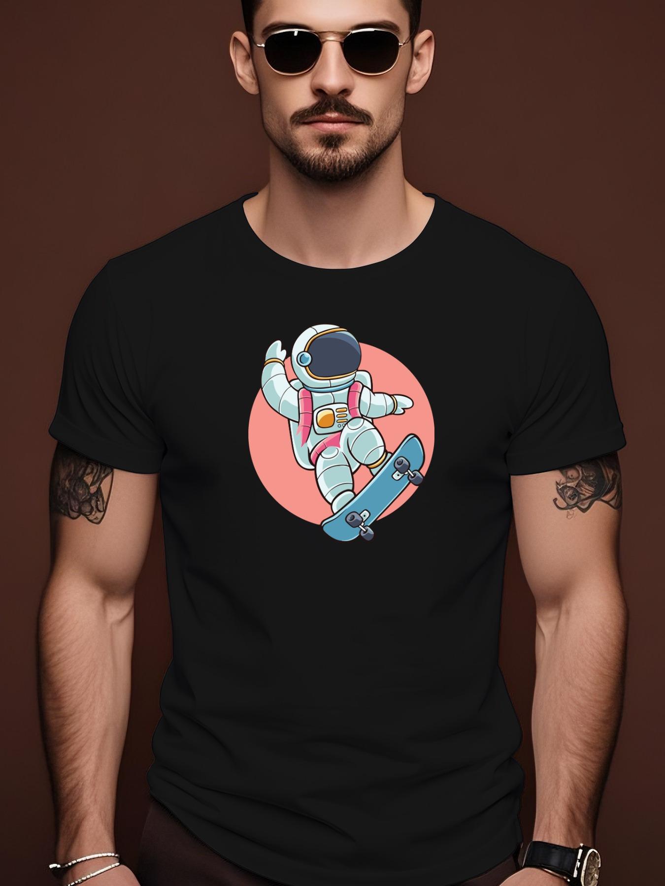 Astronaut Skateboarding Graphic Summer Casual Tshirt - Li... S