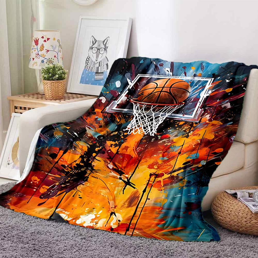 1pc Basketball Hoop Blanket, Lightweight Flannel Throw Blanket for Sofa, Bed, Travel, Camping, Living Room, Office, Couch066