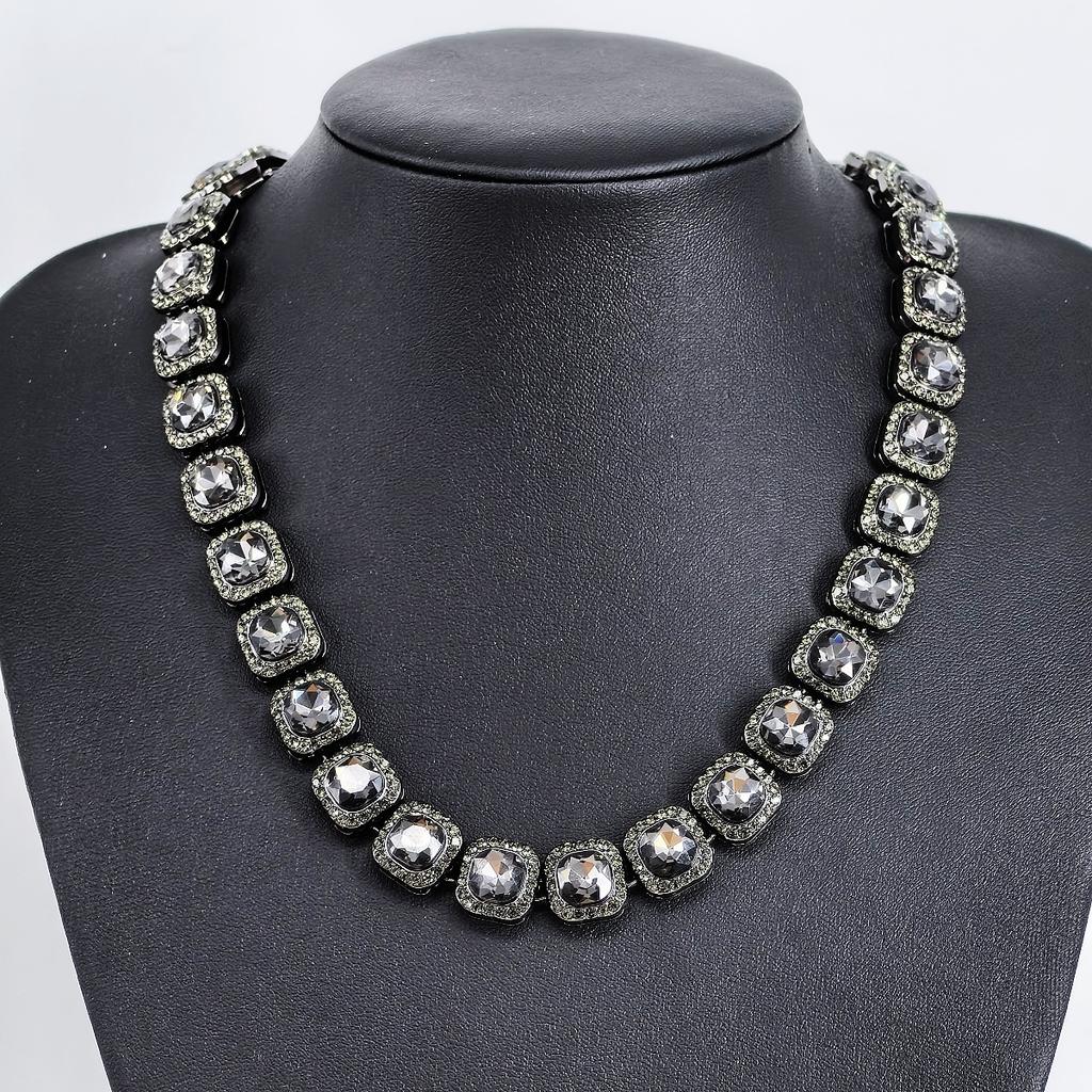 Men'S Square Glass 12Mm Hand Necklace Rock Sugar Chain Hip Hop Style Male Alloy