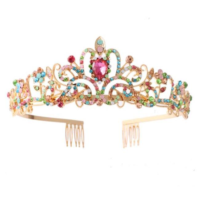 Baroque Champagne Crystal Wedding Crown Princess Bridal Tiaras Comb Headband Birthday Dance Headdress Girls Diadem Hair Jewelry