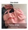 2025 Korean Ruffle Bag: Women's Large Capacity White Shoulder Bag