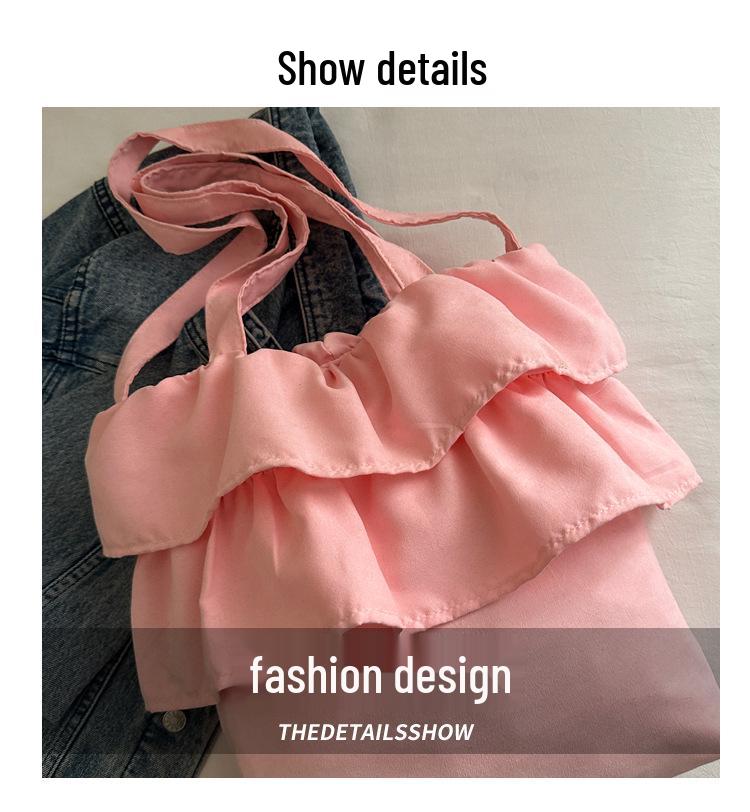 2025 Korean Ruffle Bag: Women's Large Capacity White Shoulder Bag