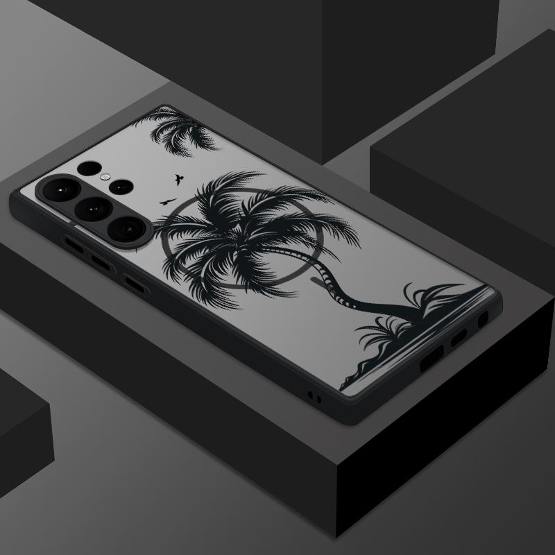 

Матовый прозрачный чехол для телефона с узором из кокосовой пальмы для Samsung S25 Ultra S24 FE S23 S22 S21 с мягким краем и беспроводной зарядкой, магнитный, противоударный, жесткий чехол для задней панели из ПК Samsung S20 FE