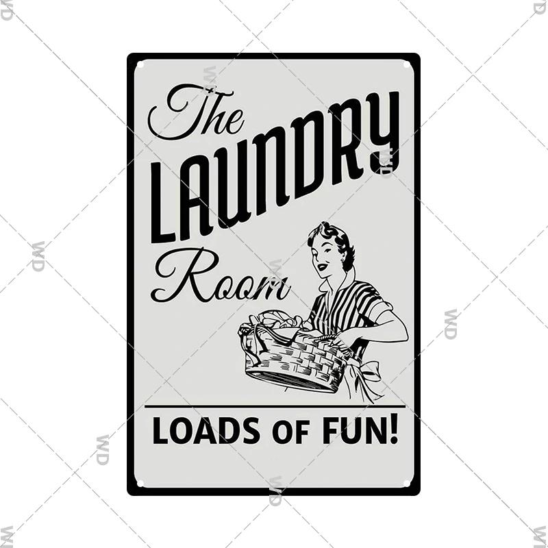 Laundry Vintage Tin Sign Funny Metal Plaque Pin Up Girl Retro Plate Wall Art Painting for Home Room Washroom Posters Decor
