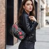 Punk Shoulder Bag Black Red Decor French Stick Handbag Fashion Star Rivet Underarm Bag  Daily