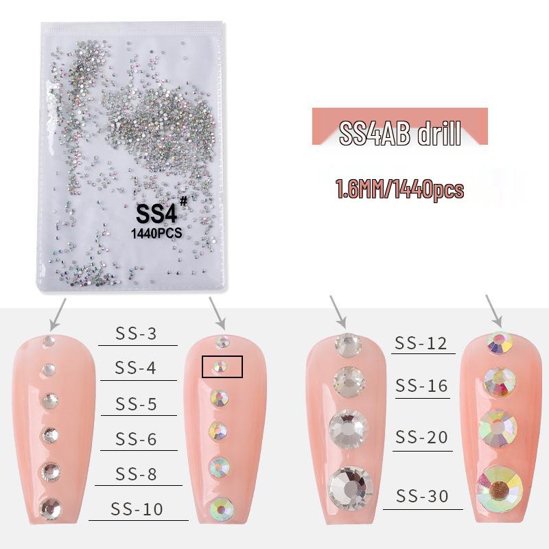 1440-Piece Nail Art Rhinestone Set: Clear, White, AB-Color, Flat-Back, Small & Large for Shiny Nail Decorations.