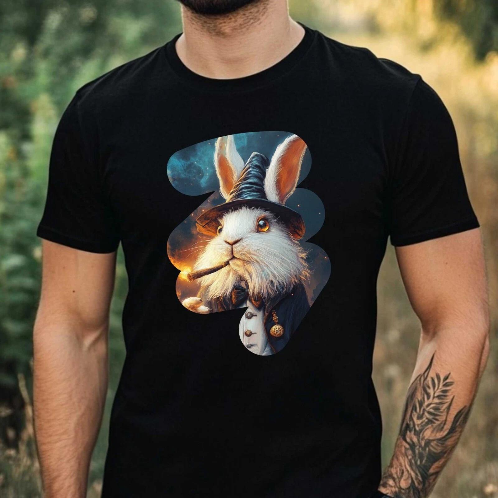 T-Shirt Herren Kaninchen Zauberer Motiv Baumwolle Größe XS bis 5XL XL