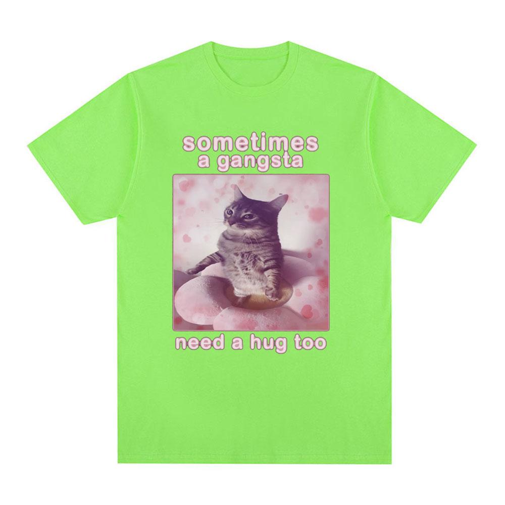 

Иногда гангстеру нужны объятия Смешной мем с котом Графическая футболка Мужская Женская футболка Хлопок Повседневная Оверсайз Футболки с коротким рукавом 4XL
