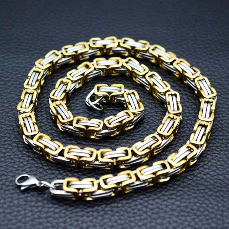 European & American Hip Hop Byzantine Chain Necklace - Stainless Steel, Men's Steel Color, Titanium Steel Emperor Design