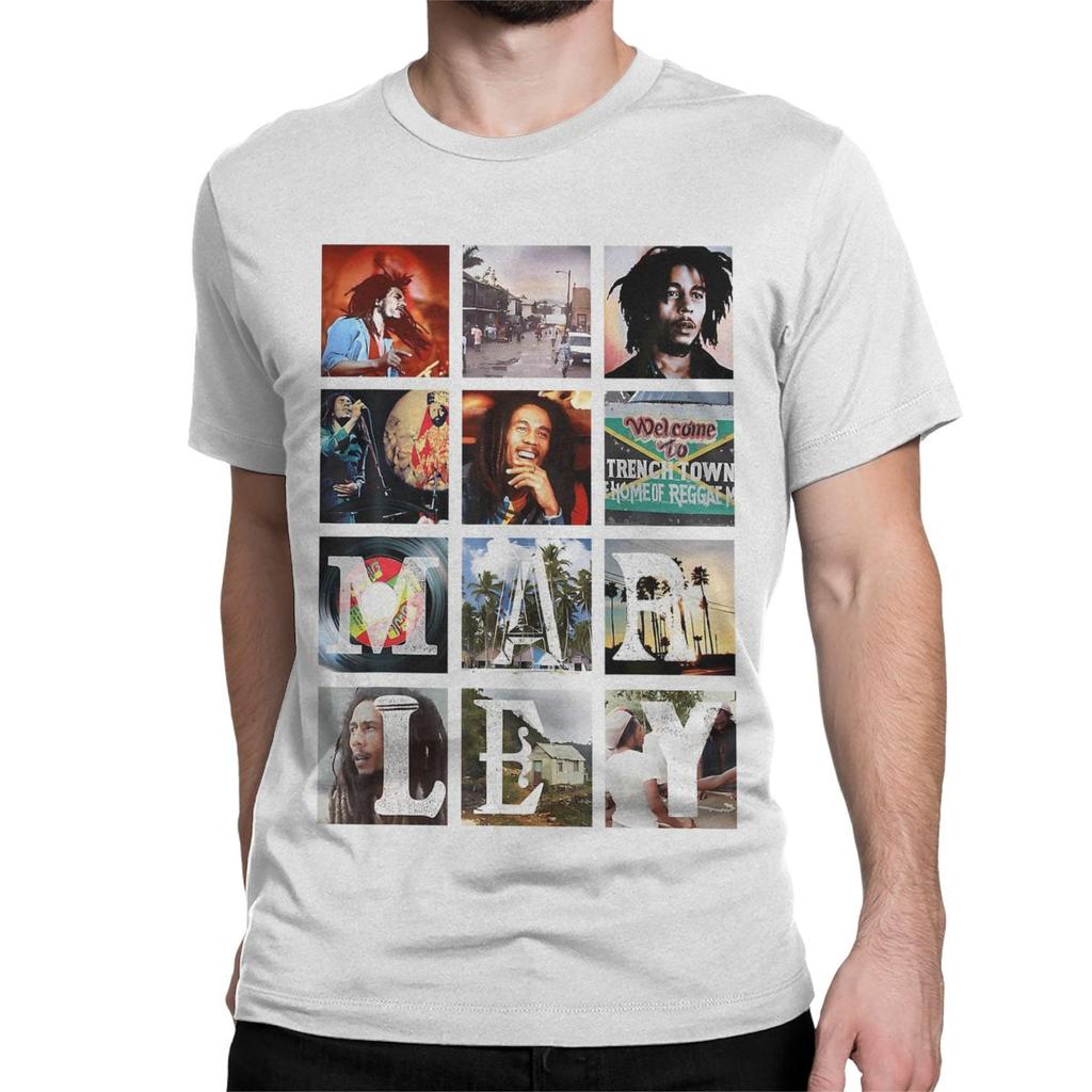Bob-Marley Collage Reggae T-Shirt for Men Women Jamaican Music Vintage Pure Cotton Tees Short Sleeve T Shirts 6XL Clothing