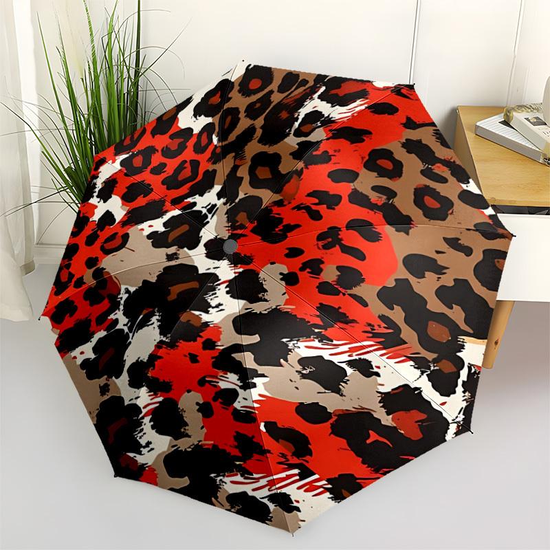 

1pc Leopard Print Automatic Folding Umbrella - Portable Collapsible Design, 8-Rib Iron Frame, Durable Fabric yy251125197