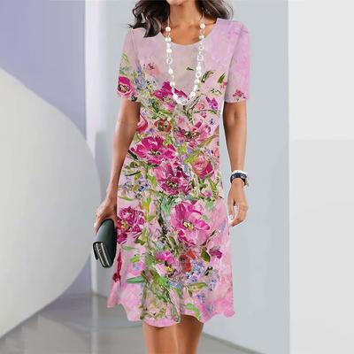 Весняні жіночі сукні з квітковим принтом Елегантні повсякденні сукні з короткими рукавами Модні жіночі сукні великого розміру