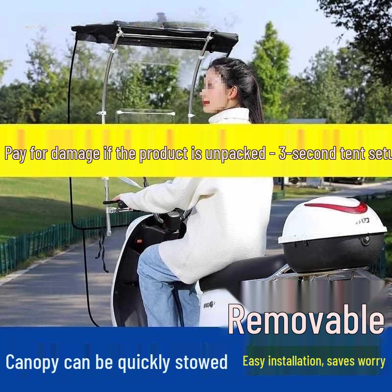 New Retractable Electric Car & Motorcycle Sunshade Tent - Pedal Folding Canopy