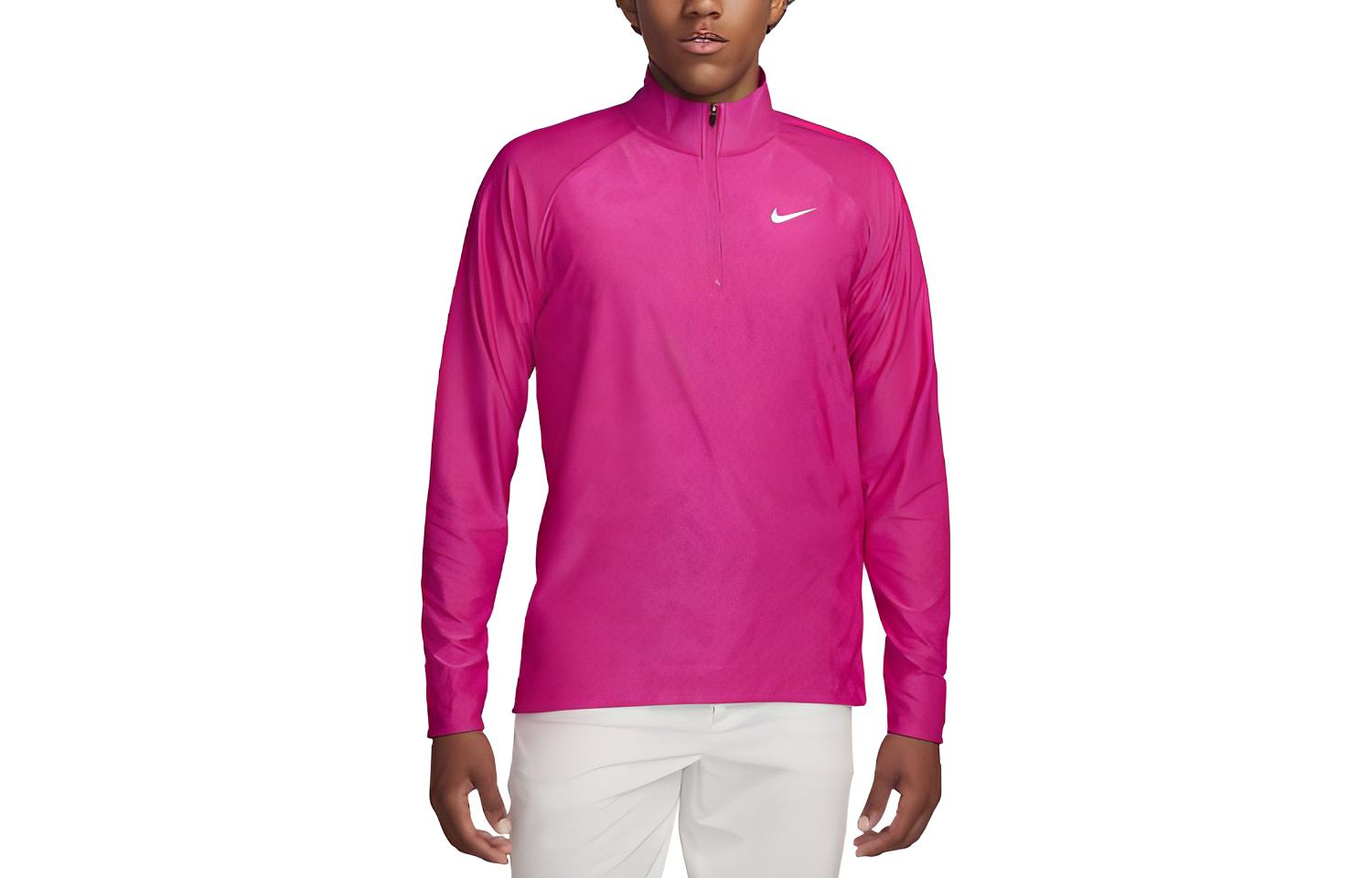 Nike Dri Fit T Shirts Men s Rose Red Stand Collar Moderate Straight Fit DR5281-615 L