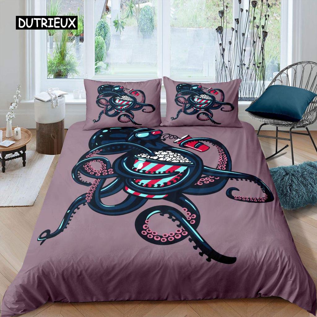 Octopus Duvet Cover Set Microfiber Green Octopus Tentacles Twin Bedding Set Sea Marine Theme Underwater Animal Comforter Cover