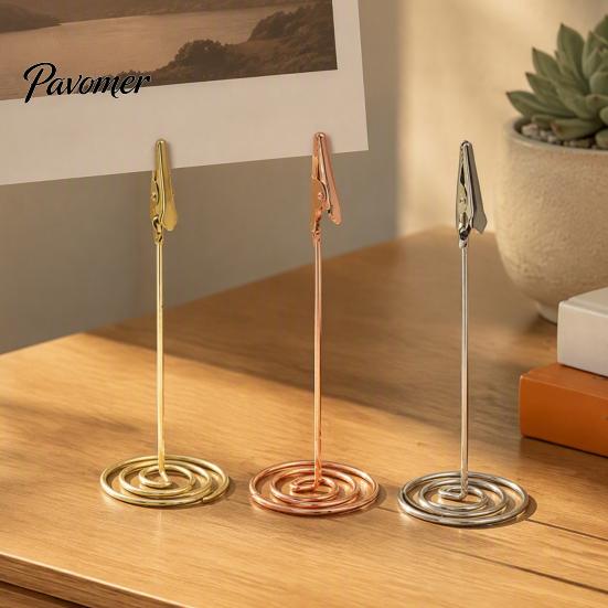 Office Desk Accessories Metal Place Card Holder with Spiral Base, Table Numbers Display Gold Holders Rack, Desktop Memo Photo Clip Stand for Weddings