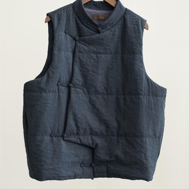 

Жіночий стьобаний жилет Johnature з бісеру в стилі ретро, ​​поліестер, суцільний колір, вільне пальто, зимовий одяг без рукавів і ґудзиків One Size темно-синього кольору