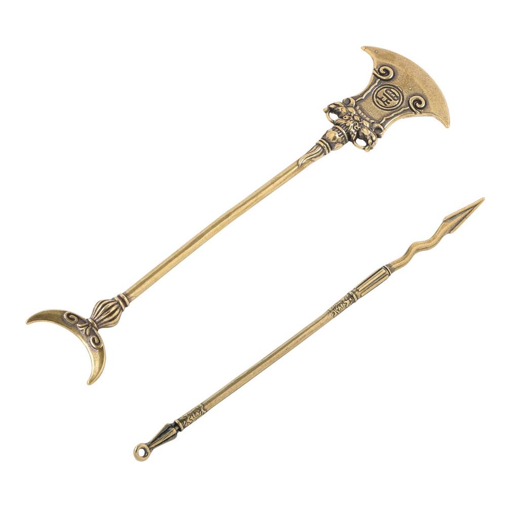 Antique Brass Keychain Classic Water Margin Weapon Replica Miniature Spear Ornament For Collectors And Fans