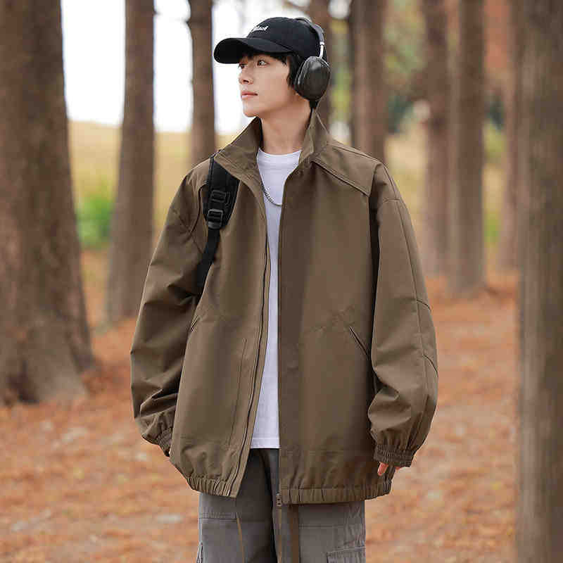 American Jacket Jacket for Men's Spring and Autumn New Loose Stand Collar Workwear Casual Jacket Jacket