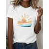 INAWLY Women's Sun Print Casual Versatile Round Neck Short Sleeve T-Shirt