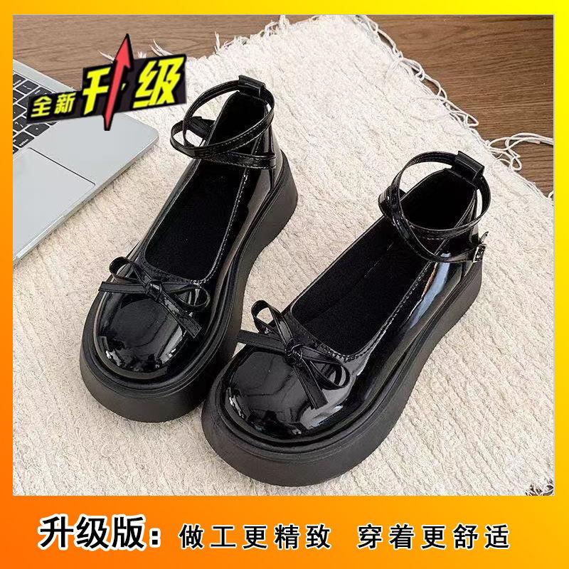 Bow Soft Sole Round Head Heightening Small Leather Shoes Breathable 2025 Mary Jane Spring and Autumn Single Shoes Women's Versatile Popular Women's Sh
