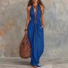 Polyester Sleeveless Deep V Neck Slim Fit Dress For Summer Casual Wear